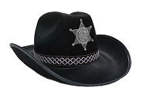 Шляпа Шерифа люкс со звездой и тесьмой LESD177, черная, карнавальная, размер 58