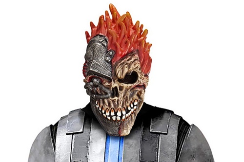 Маска Кибер Череп 05403, красный, коричневый, серебристый латекс, ткань, размер универсальный