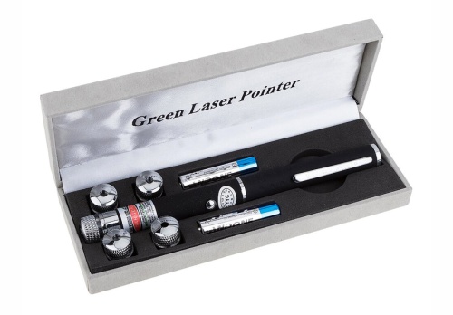 Лазерная указка Green Laser Pointer с 5 насадками, зеленый луч фото 4