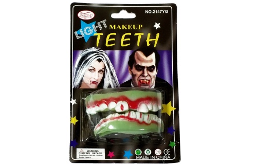 Челюсти Оборотня светящиеся Makeup Teeth LIGHT (зубы вампира) 2147YG, белый, латекс, размер 7*4*3 см