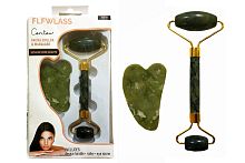 Массажер для лица роликовый нефритовый + скребок Гуаша