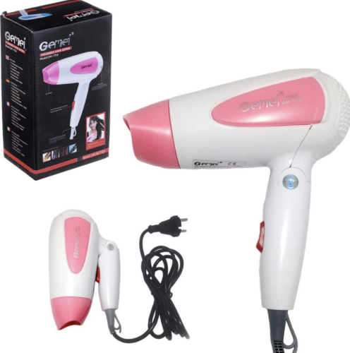 ФЕН Gemei Professional GM-1756, 1200W, складной дорожный, 2 режима температуры