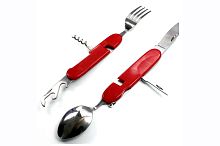Мультитул походный Ложка Вилка складной, 6 инструментов, красный