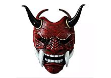 Маска Самурая Демон с клыками красный, черный латекс, размер взрослый