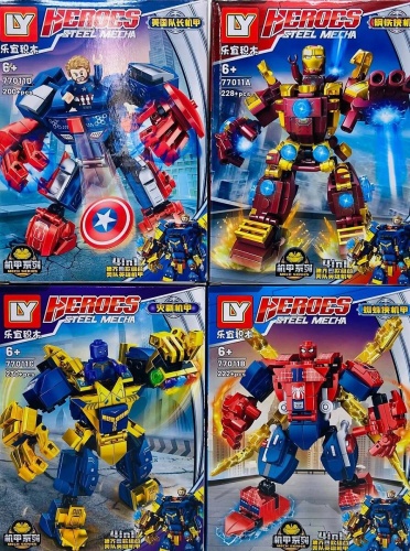 Конструктор LY SUPER HEROES Steel Mecha "Супергерои 4в1" 77011, 200-230 деталей, ЦЕНА ЗА 1 ШТУКУ!