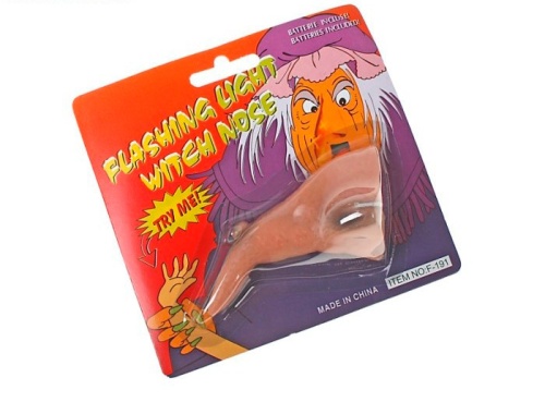Нос ведьмы мигающий FLASHING LIGHT WITCH NOSE, телесный латекс, 11 см 