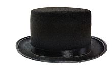Цилиндр черный фетровый с черной лентой, прямые поля, высота 12 см, размер 56