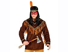 Костюм Индейца с бахромой коричневый (накидка, повязка на голову с пером) 00234, размер XL
