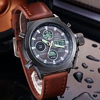 Часы мужские AMST командирские, коричневый ремешок (модель 3003)