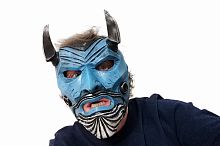 Маска Самурая Они, синий, серебристый латекс, размер взрослый