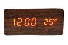 Часы электронные настольные в деревянном корпусе WC 1299R красные цифры, Коричневый корпус