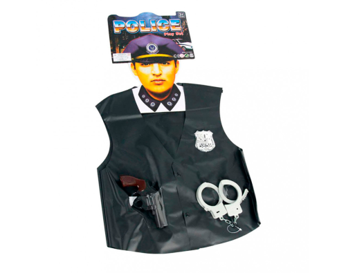 Жилет Полицейского набор (жилет, значок, наручники, пистолет), черный полиэстер, пластик, 43*39 см Жилет Полицейского набор (жилет, значок, наручники, пистолет), черный полиэстер, пластик, 43*39 см