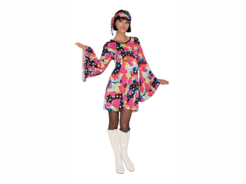 Костюм Платье Хиппи с сердечками (платье, повязка, кулон) R821051, цветной полиэстер, размер 44-46