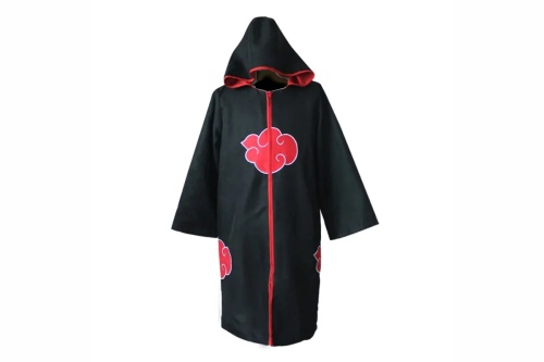 АНИМЕ Naruto Плащ АКАЦУКИ 暁 Красное облако на черном фоне с капюшоном, размер XL 