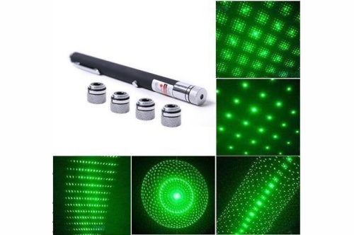 Лазерная указка Green Laser Pointer с 5 насадками, зеленый луч фото 3