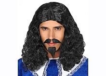Парик Мушкетера с усами и бородкой (парик,усики,бородка), черный, синтетическое волокно, без размера