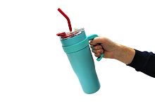 Термокружка для путешествий с трубочкой Бирюзовая с наклейками 1200 мл