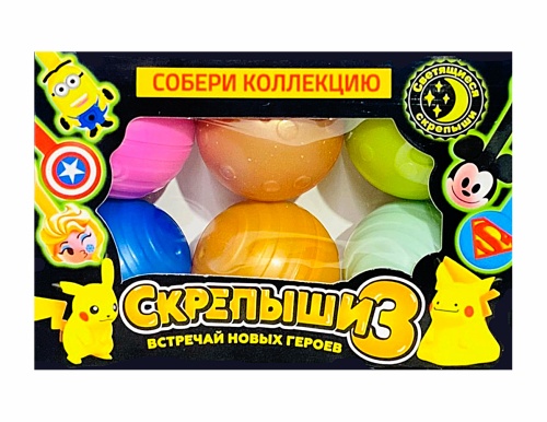 СКРЕПЫШИ 3 стяжки-скрепки Ассорти СУПЕРГЕРОИ шар Ø 3 см мини, набор 6 шт в коробке 