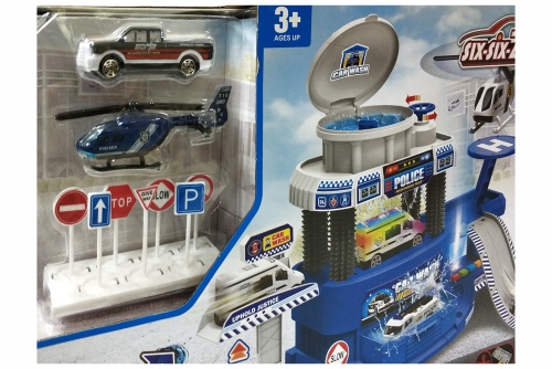 Парковка Полицейская Автомойка POLICE CAR WASH + 2 машинки меняют цвет, 1:64, звук, свет, 32 дет фото 3