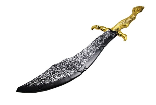 Меч с рукояткой череп в руке, серебряная пластмасса, длина 60 см