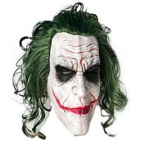 Маска Джокер латексная белая, зеленый искусственный волос, размер 26х28 см
