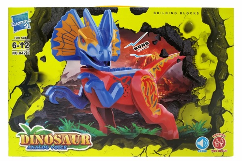 Конструктор Zuanma DINOSAUR WORLD Фигурка Динозавр СИНЕ-КРАСНЫЙ 042-2 со звуком