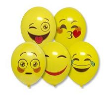 Шары воздушные 12" ЭМОДЖИ СМАЙЛИКИ микс, желтый латекс, 30 см, 5 шт/уп