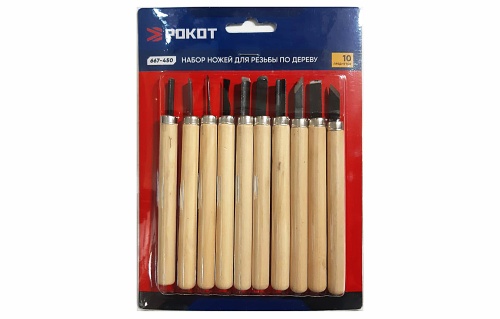 Набор для резьбы по дереву РОКОТ, 10 предметов