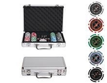 Набор для покера Ultimate POKER GAME SET в алюминиевом кейсе, 200 фишек + 2 колоды карт + 5 кубиков