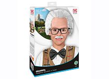 Парик Дедушка с усами и очками (парик,усы,очки), белый латекс, искусственный волос, ткань, размер 56