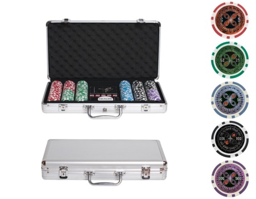 Набор для покера Ultimate POKER GAME SET в алюминиевом кейсе, 300 фишек + 2 колоды карт + 5 кубиков