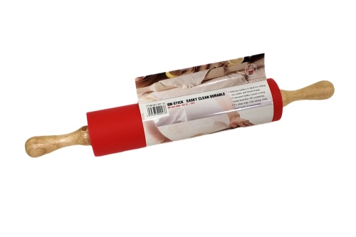 Скалка кулинарная ROLLING PIN силиконовая, деревянные ручки 46 см фото 12