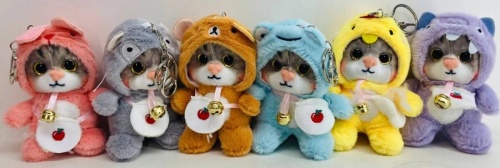 Мягкая игрушка - брелок  КОТ большеглазик в комбинезоне с карибином, высота 13 см, 12 шт/уп фото 2