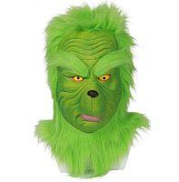 Маска Гринч, зеленый латекс, искусственный мех, ткань, размер взрослый