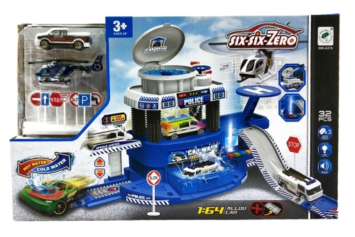 Парковка "Полицейская Автомойка" POLICE CAR WASH + 2 машинки меняют цвет, 1:64, звук, свет, 32 дет