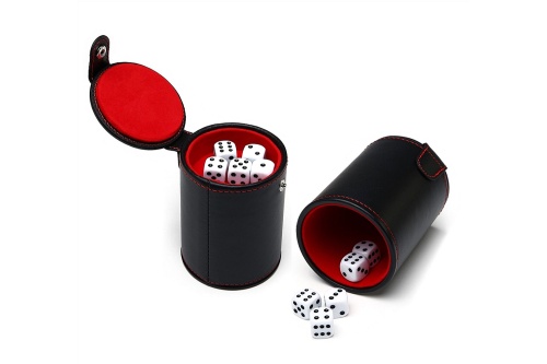 Кожаный стакан для игральных костей с отсеком для хранения (5 кубиков в комплекте)