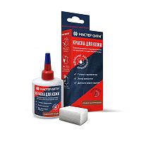 Краска "Мастер сити" для ремонта кожи 409 СРЕДНЕ-КОРИЧНЕВЫЙ, 30 мл (сине-красная коробка) со спонжем
