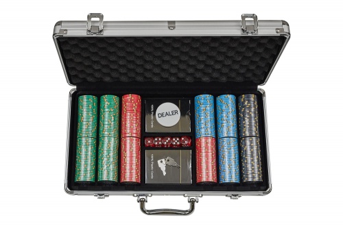 Набор для покера Nevada Jack POKER SET в алюминиевом кейсе, 300 фишек + 2 колоды + 5 кубиков фото 4