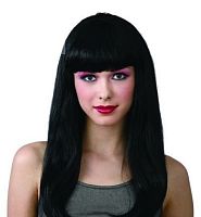 Парик Брюнетка длинный волос с челкой 73019, синтетическое волокно, длина 35 см