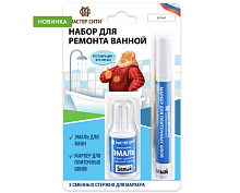 Набор для ремонта ванной МАСТЕР СИТИ 001 БЕЛЫЙ (эмаль 20 мл, маркер для швов, 3 стержня), блистер