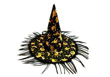 Колпак Ведьмы с нечистой силой, с бахромой, черный полиэстер с рисунком, размер 52-54