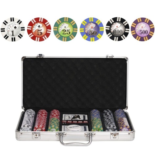 Набор для покера Royal Flush POKER SET в алюминиевом кейсе, 300 фишек + 2 колоды + 5 кубиков