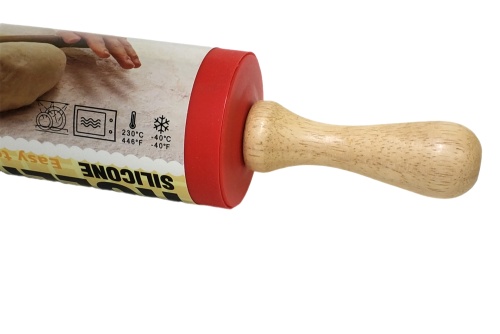 Скалка кулинарная ROLLING PIN силиконовая, деревянные ручки 46 см фото 9