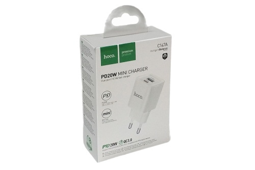 Сетевое зарядное устройство Hoco C147A, USB + Type-C порт 5V 3,0A, PD20W