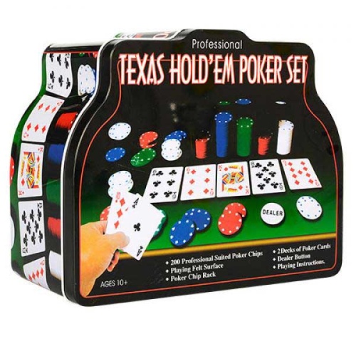Набор для игры в покер TEXAS HOLD'EM POKER SET, 200 фишек фигурная жестяная коробка 1897