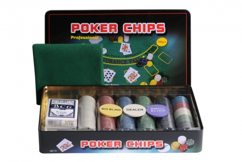 Набор для покера Holdem Light POKER CHIPS на 300 фишек с номиналом (жестяная коробка) 