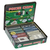 Набор для покера Holdem Light POKER CHIPS на 500 фишек с номиналом (жестяная коробка) 
