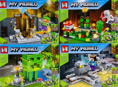 Конструктор MG My World "Сокровища шахты Крипера 4в1" MG550, набор 4 штуки, 77-87 деталей