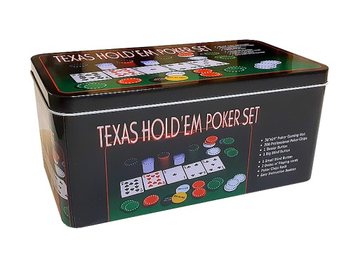 Набор для игры в покер TEXAS HOLD'EM LIGHT POKER SET, 200 фишек с номиналом (жестяная коробка)