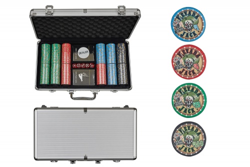 Набор для покера Nevada Jack POKER SET в алюминиевом кейсе, 300 фишек + 2 колоды + 5 кубиков